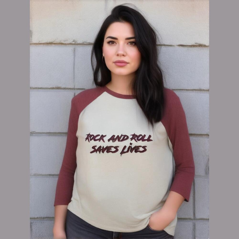 LuLaRoe Womens Top Size 2XL 2X Randy Baseball Tee Rock and Roll Saves Lives NEW